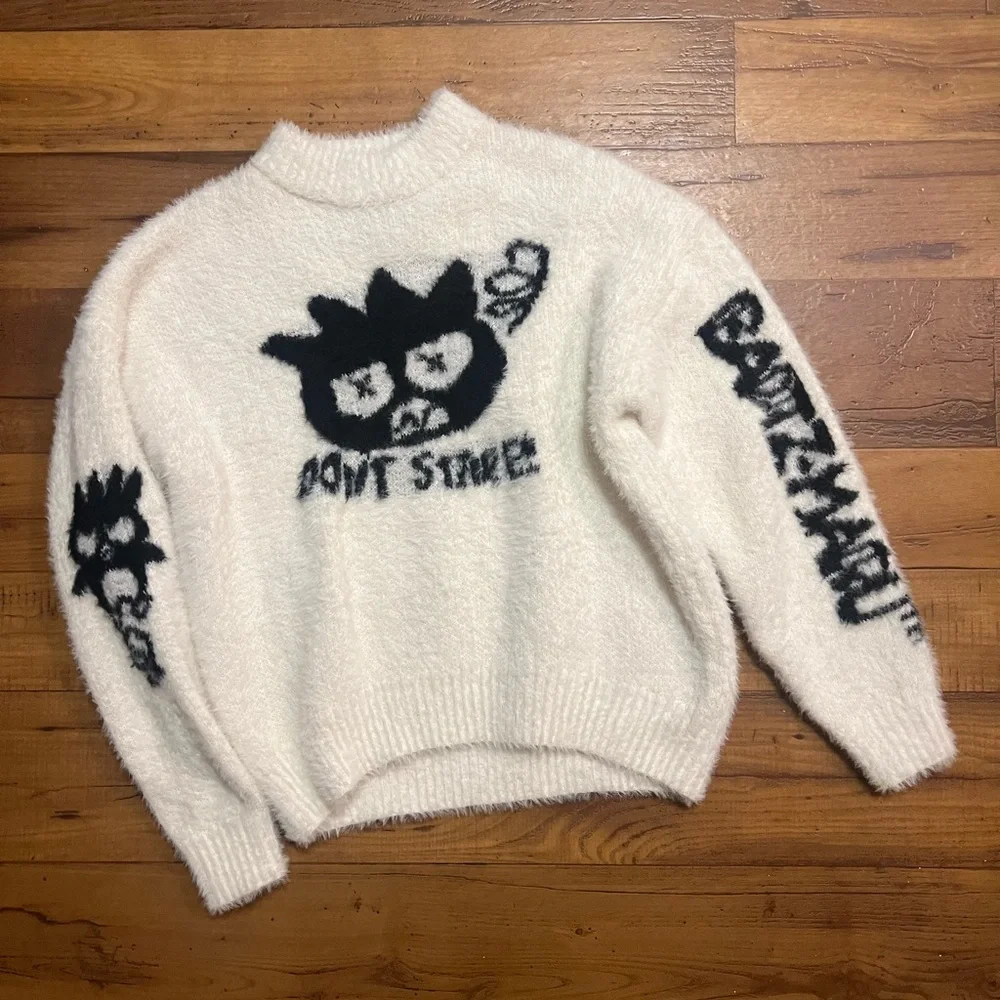 Fluffy Sanrio Batzmaru x Forever21 sweater white with black graphic - size small - Picture 1 of 4